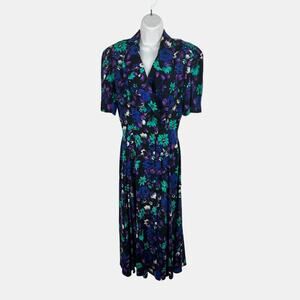 April Rain Floral Rayon Maxi Dress Size 10 Button Front Vintage 90s Pockets